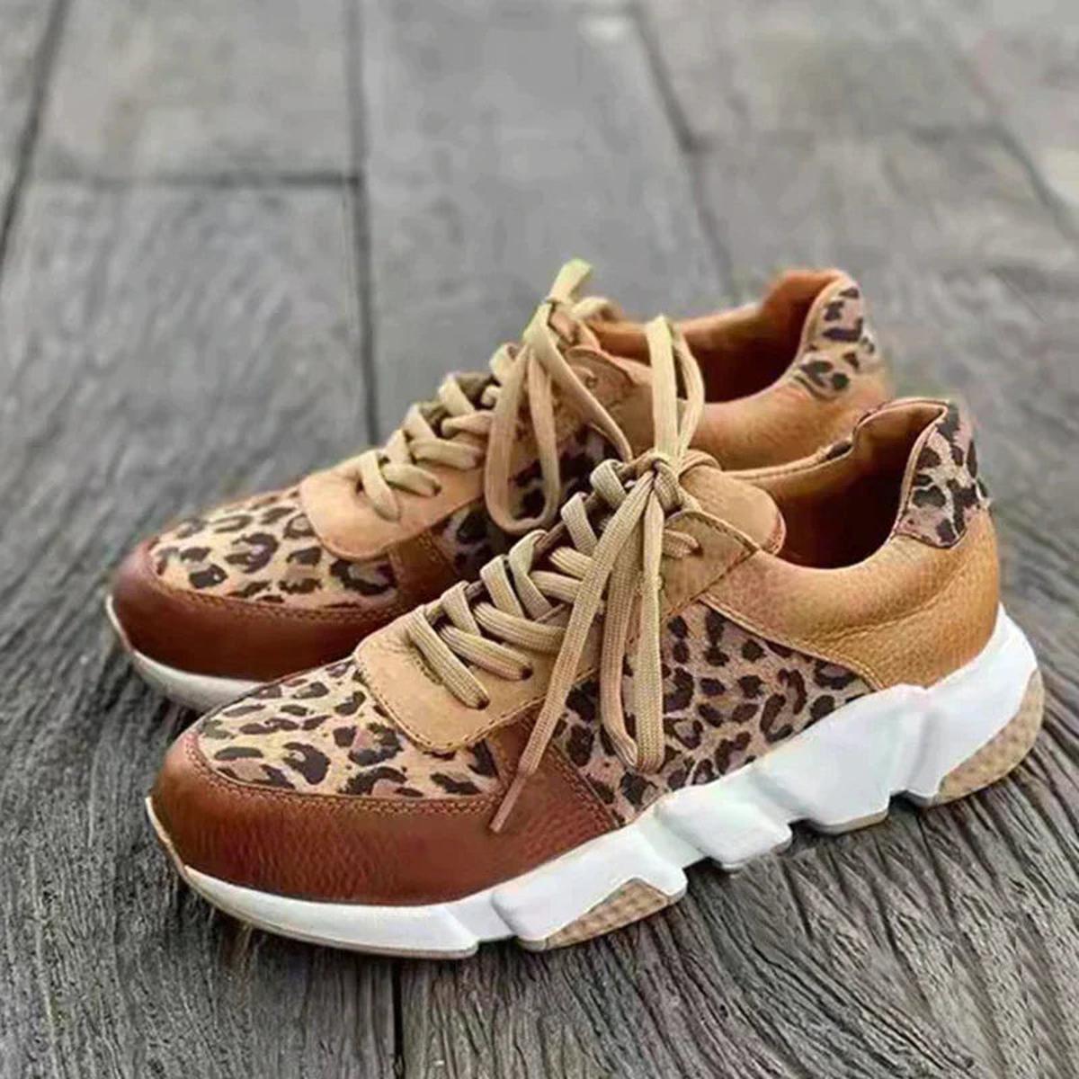 Brooke | Women's Leopard Print Trainers | Lace Up Chunky Sole · Eltrendio