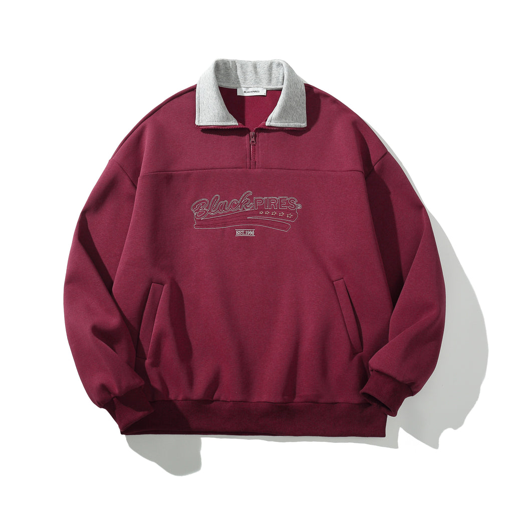 Cameron | Unisex Half Zip Sweatshirt | Oversized Retro Contrast Collar Style-Eltrendio
