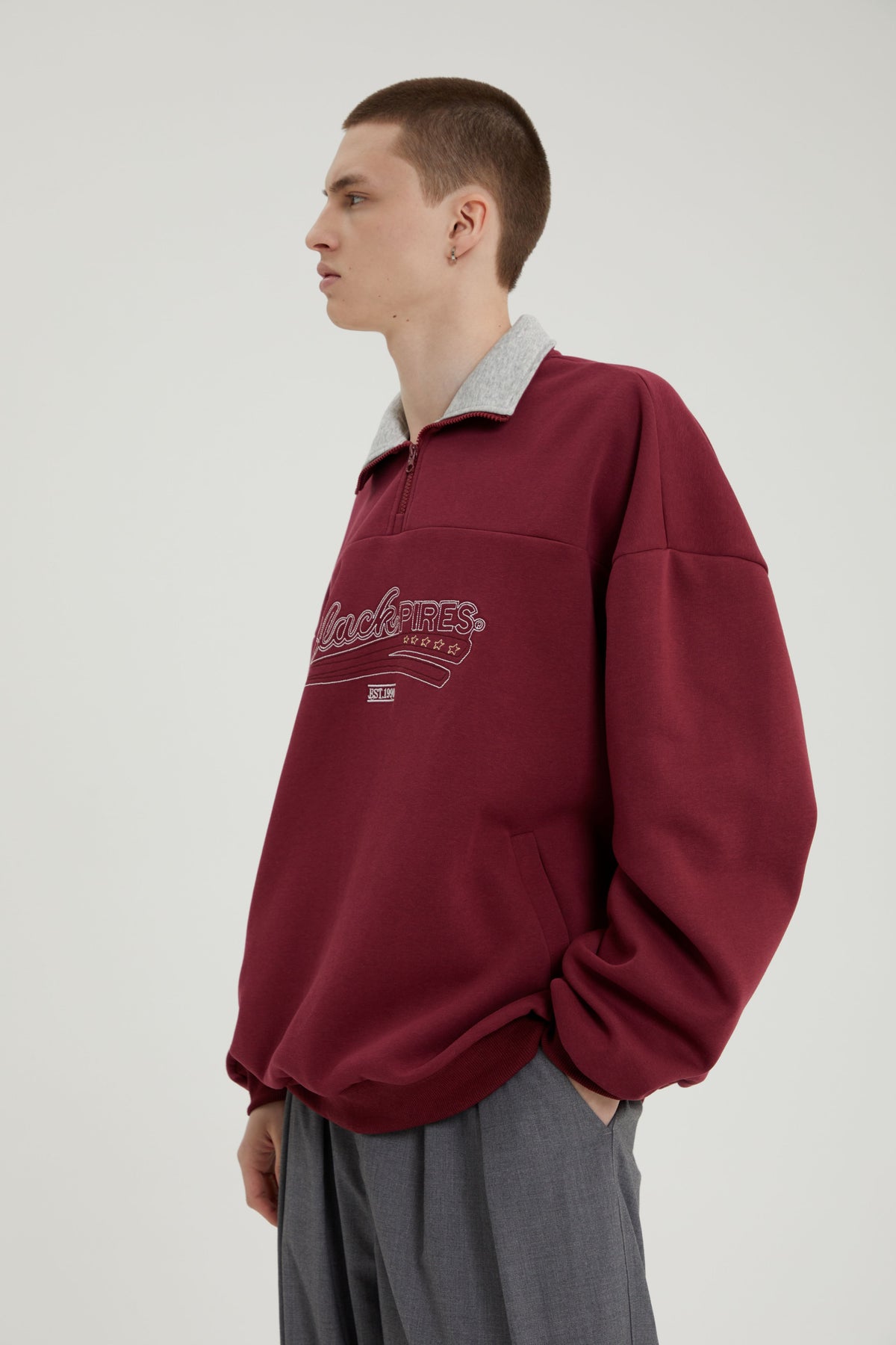 Cameron | Unisex Half Zip Sweatshirt | Oversized Retro Contrast Collar Style-Eltrendio