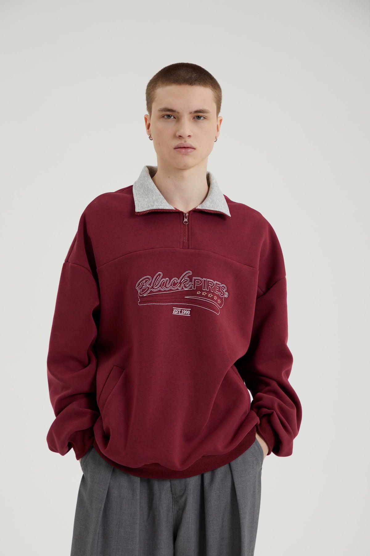 Cameron | Unisex Half Zip Sweatshirt | Oversized Retro Contrast Collar Style-Eltrendio