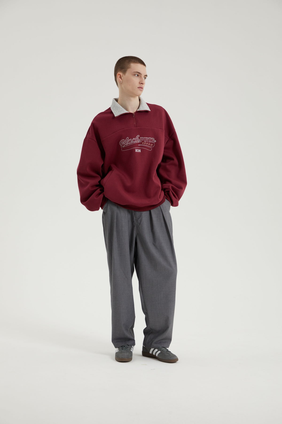 Cameron | Unisex Half Zip Sweatshirt | Oversized Retro Contrast Collar Style-Eltrendio