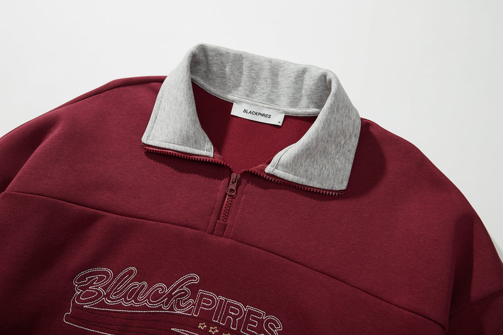 Cameron | Unisex Half Zip Sweatshirt | Oversized Retro Contrast Collar Style-Eltrendio