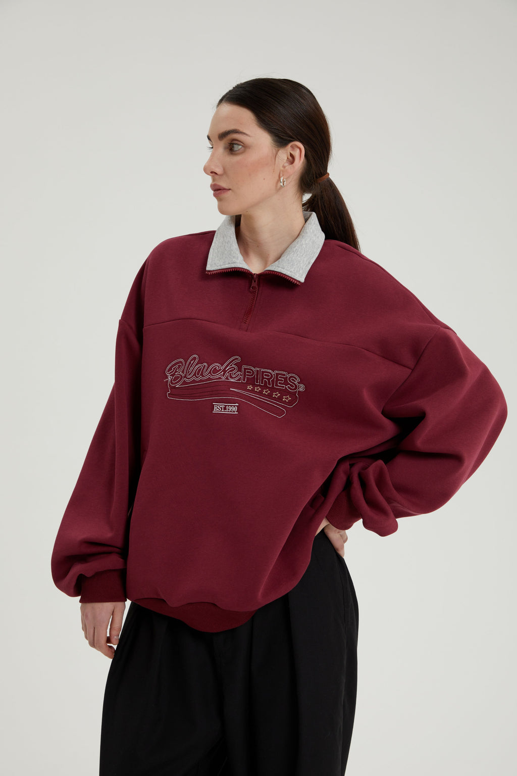 Cameron | Unisex Half Zip Sweatshirt | Oversized Retro Contrast Collar Style-Eltrendio