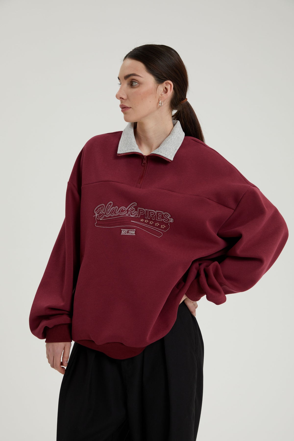 Cameron | Unisex Half Zip Sweatshirt | Oversized Retro Contrast Collar Style-Eltrendio