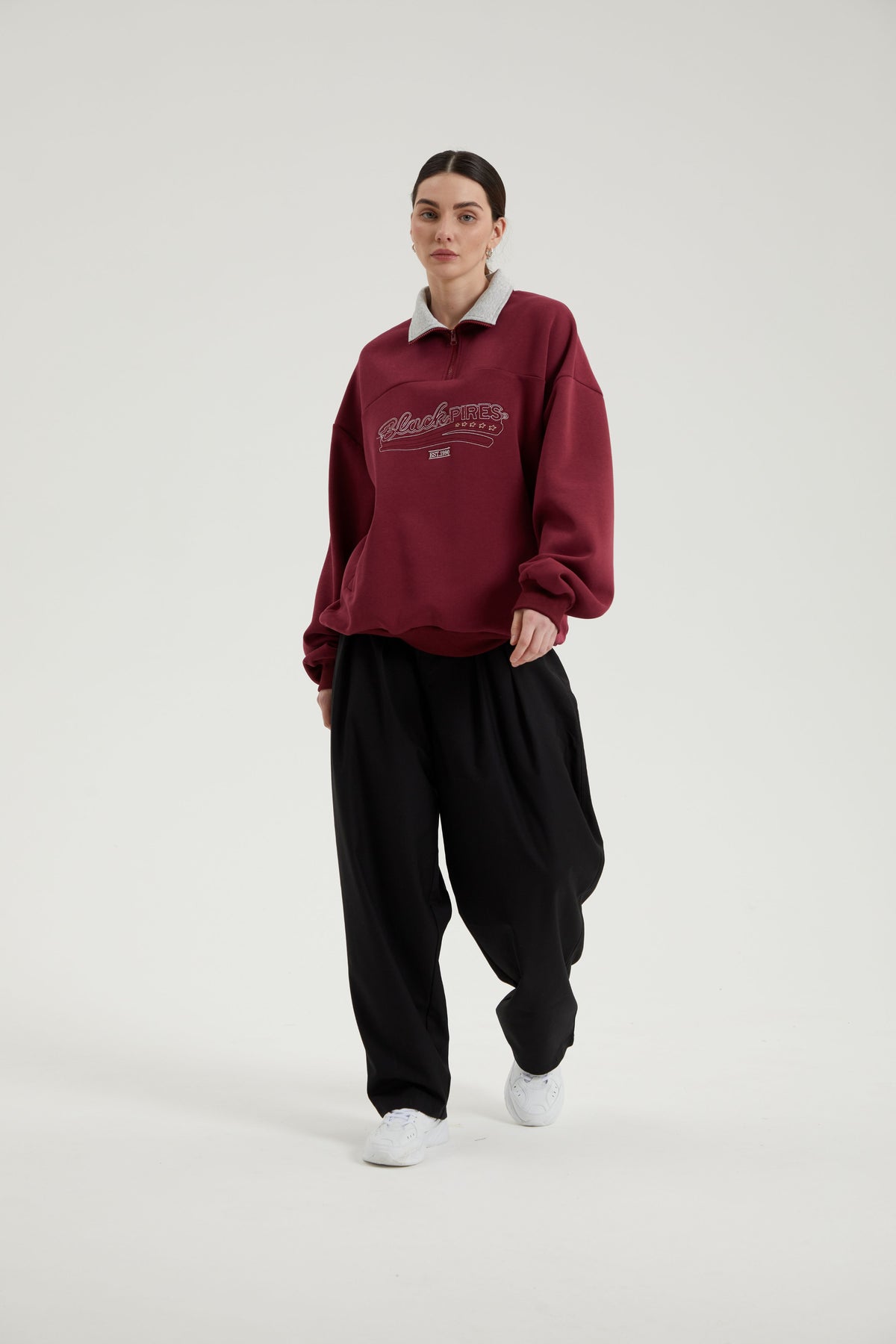 Cameron | Unisex Half Zip Sweatshirt | Oversized Retro Contrast Collar Style-Eltrendio