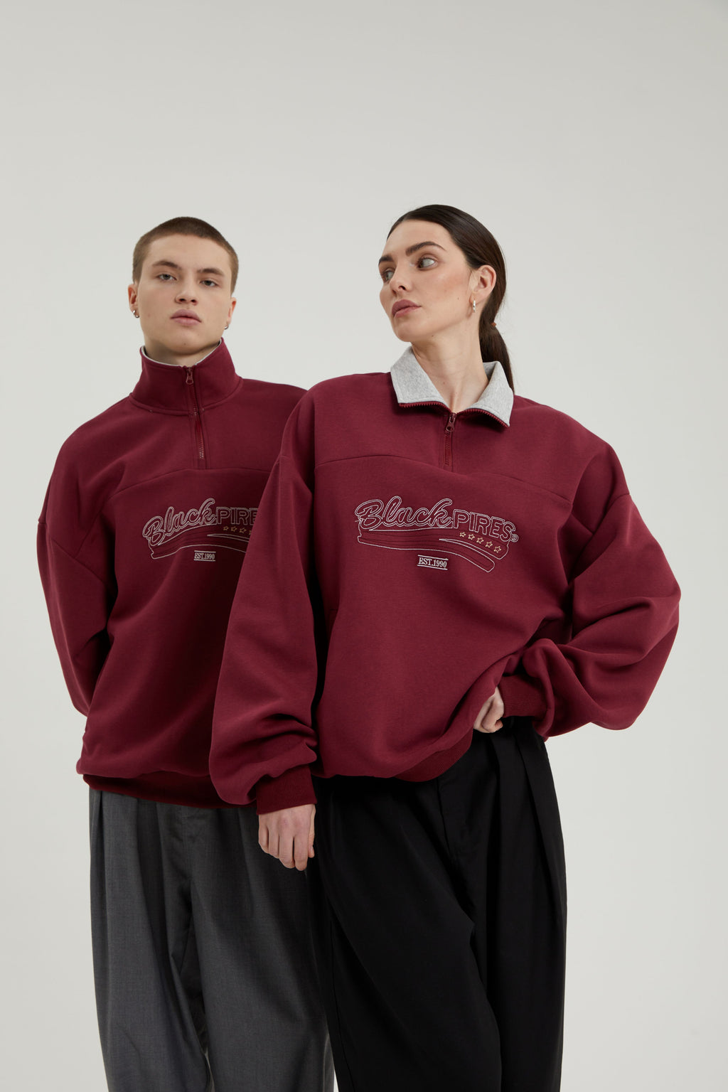 Cameron | Unisex Half Zip Sweatshirt | Oversized Retro Contrast Collar Style-Eltrendio