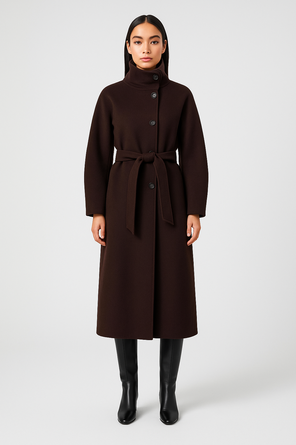 Charlotte | Women's Funnel Neck Coat | Belted · Eltrendio