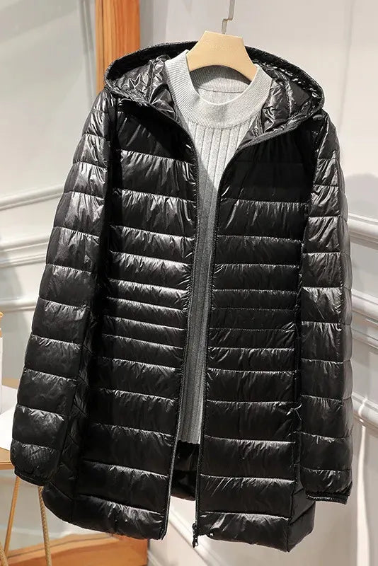 Charlotte | Women's Hooded Longline Puffer Coat | Lightweight · Eltrendio
