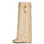 Charlotte | Women's Knee-High Boots | Rhinestone Padlock · Eltrendio