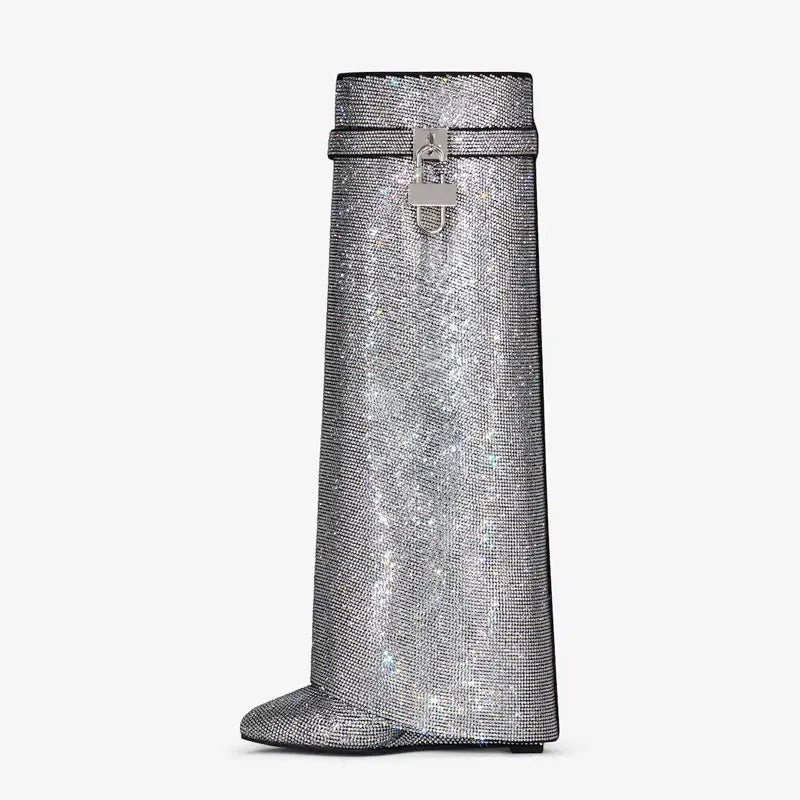 Charlotte | Women's Knee-High Boots | Rhinestone Padlock · Eltrendio