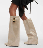 Charlotte | Women's Knee-High Boots | Rhinestone Padlock · Eltrendio