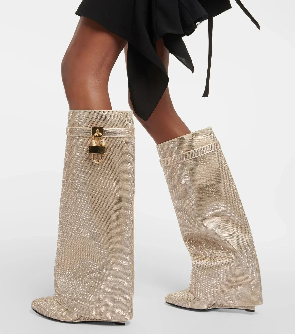 Charlotte | Women's Knee-High Boots | Rhinestone Padlock · Eltrendio