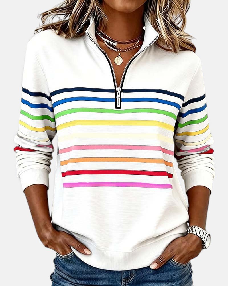Charlotte | Women's Quarter-Zip Jumper | Rainbow Stripes · Eltrendio