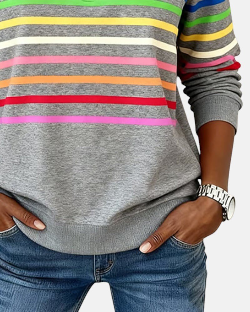 Charlotte | Women's Quarter-Zip Jumper | Rainbow Stripes · Eltrendio