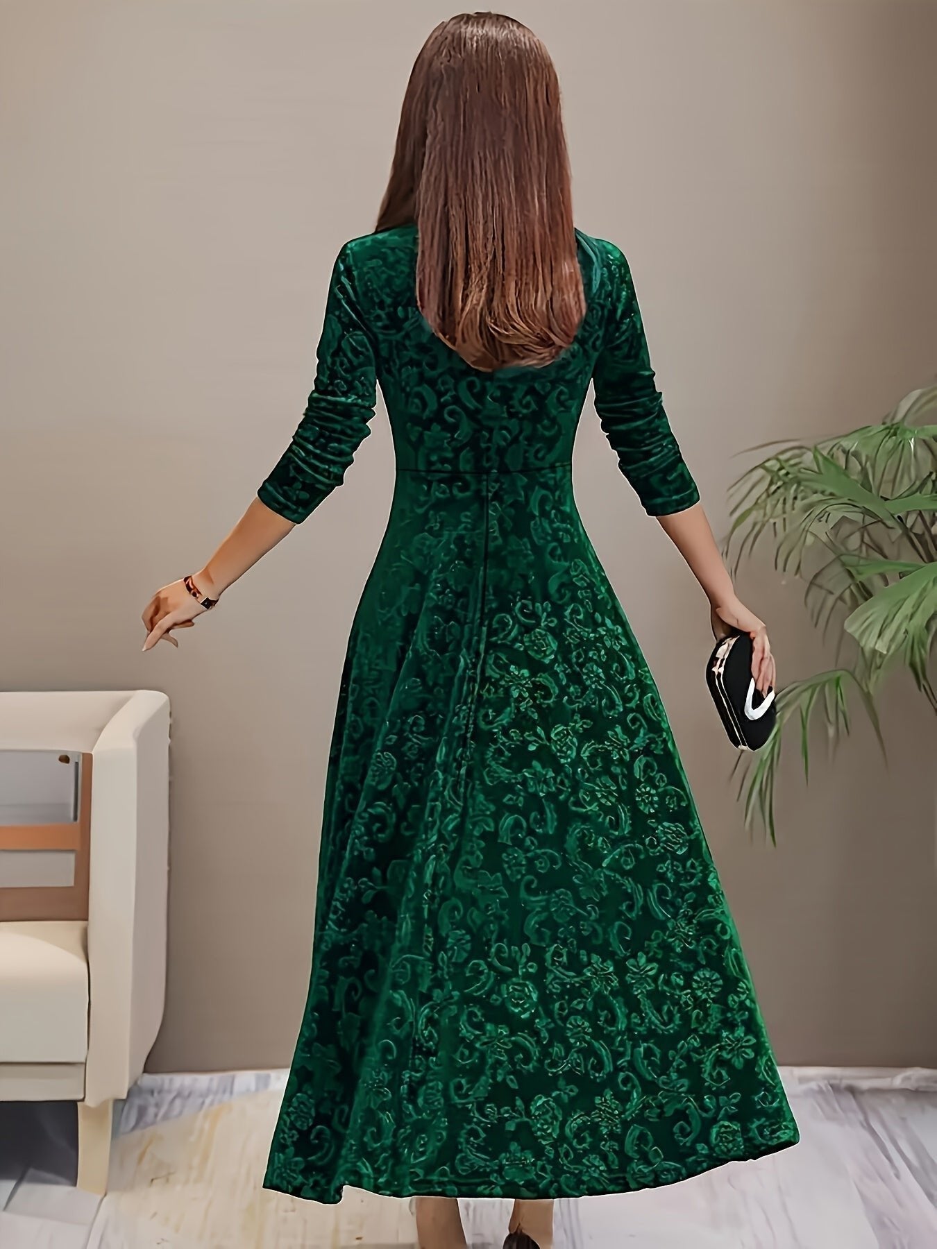 Charlotte | Women's Square-Neck Midi Dress | Floral Embossed · Eltrendio