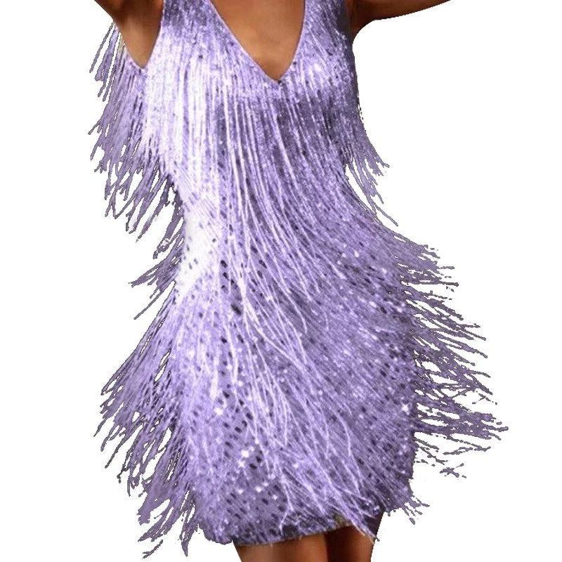 Charlotte | Women's V-Neck Dress | Sequin Fringe · Eltrendio