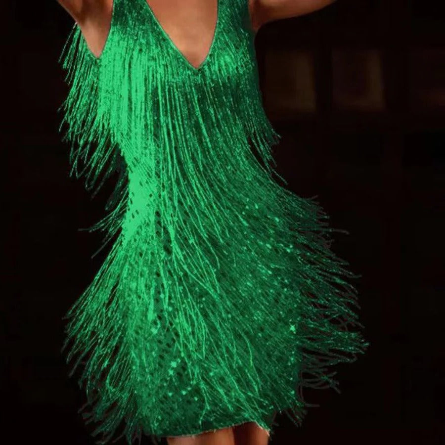 Charlotte | Women's V-Neck Dress | Sequin Fringe · Eltrendio