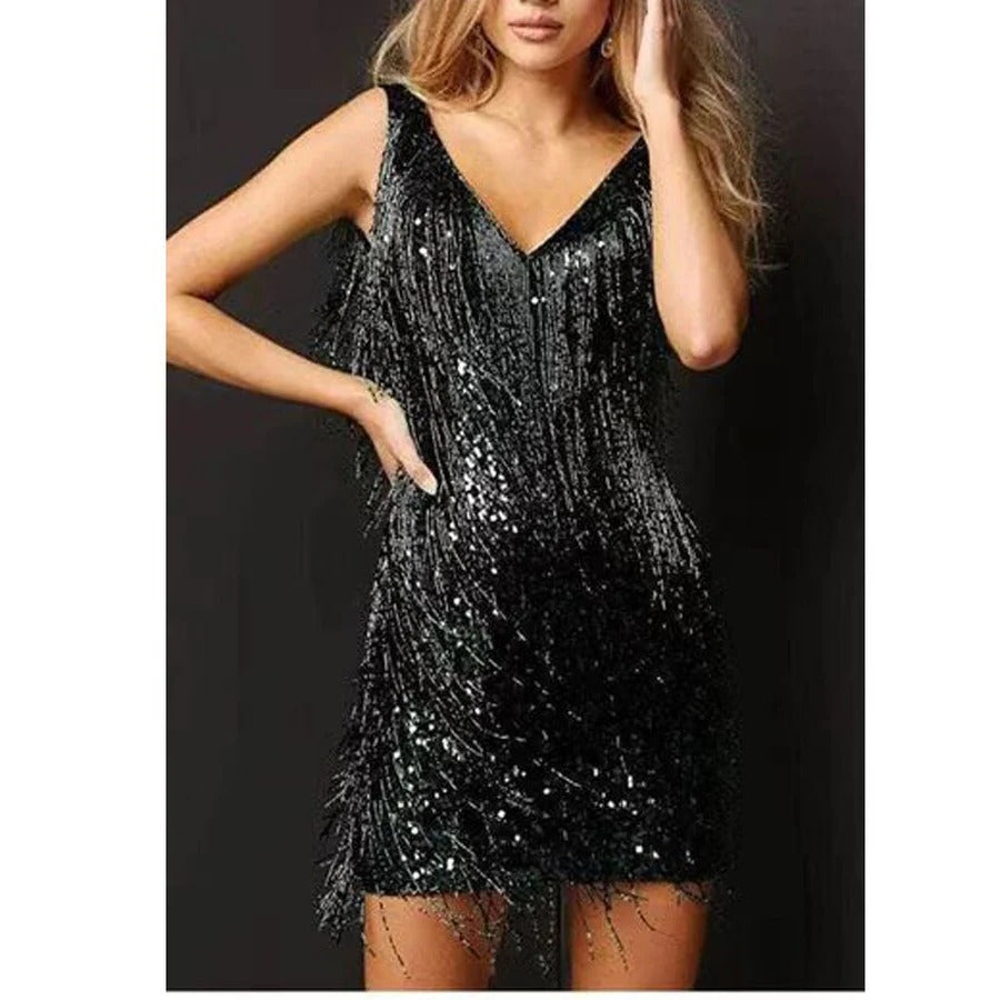 Charlotte | Women's V-Neck Dress | Sequin Fringe · Eltrendio