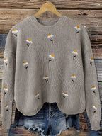 Daisy | Women's Crew Neck Jumper | Embroidered Knit · Eltrendio