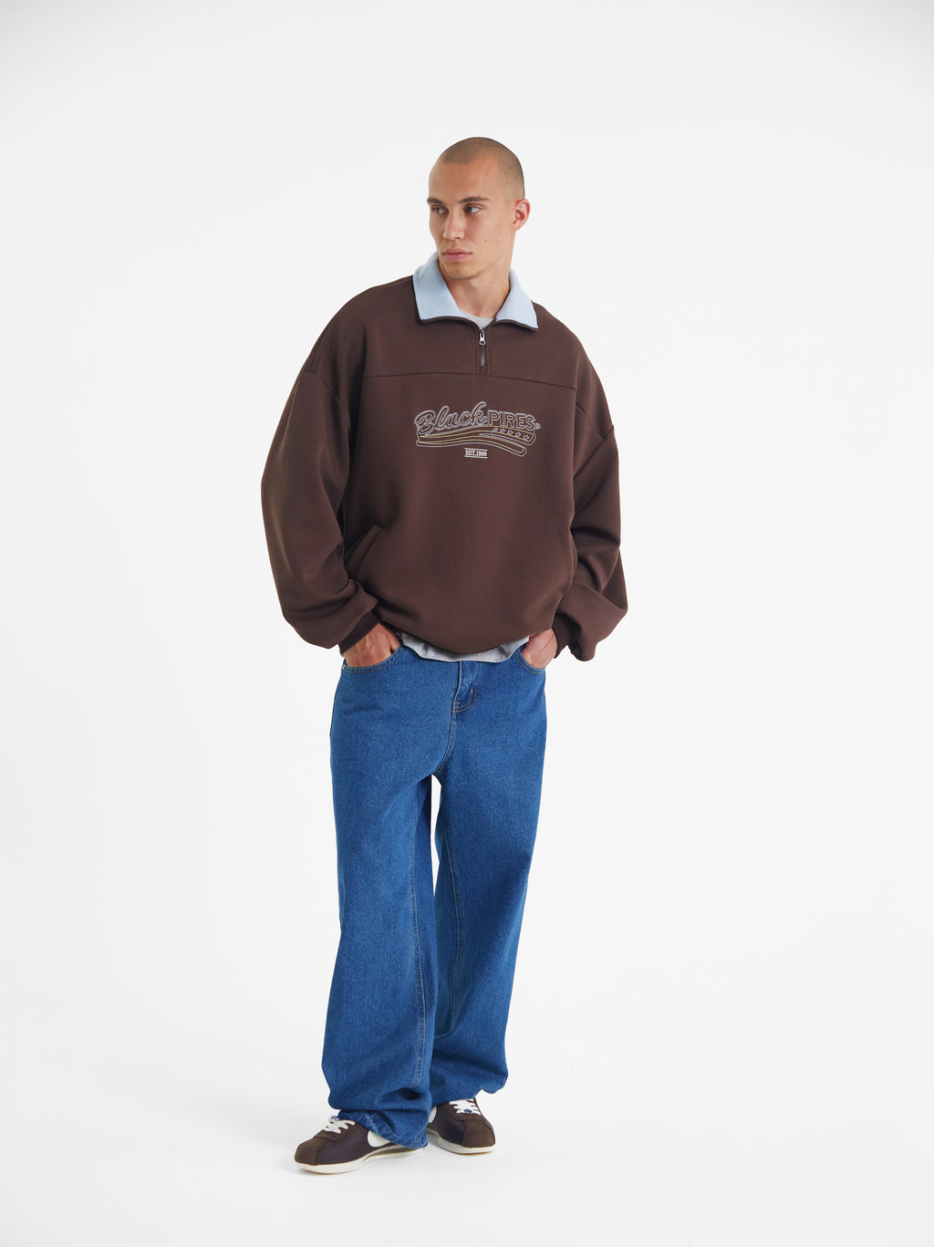 Dylan | Unisex Half Zip Sweatshirt | Oversized Retro Contrast Collar Style-Eltrendio