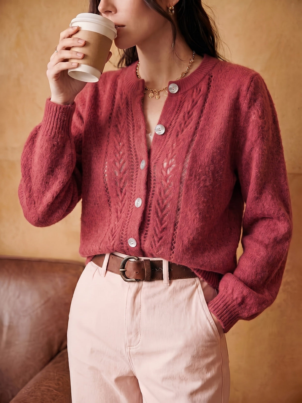 Eleanor | Women's Button-Up Cardigan | Pointelle Knit · Eltrendio