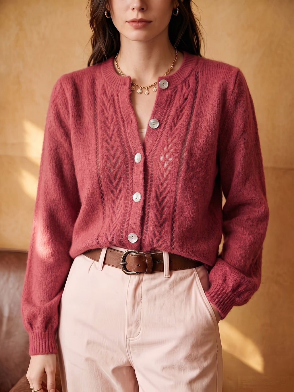 Eleanor | Women's Button-Up Cardigan | Pointelle Knit · Eltrendio