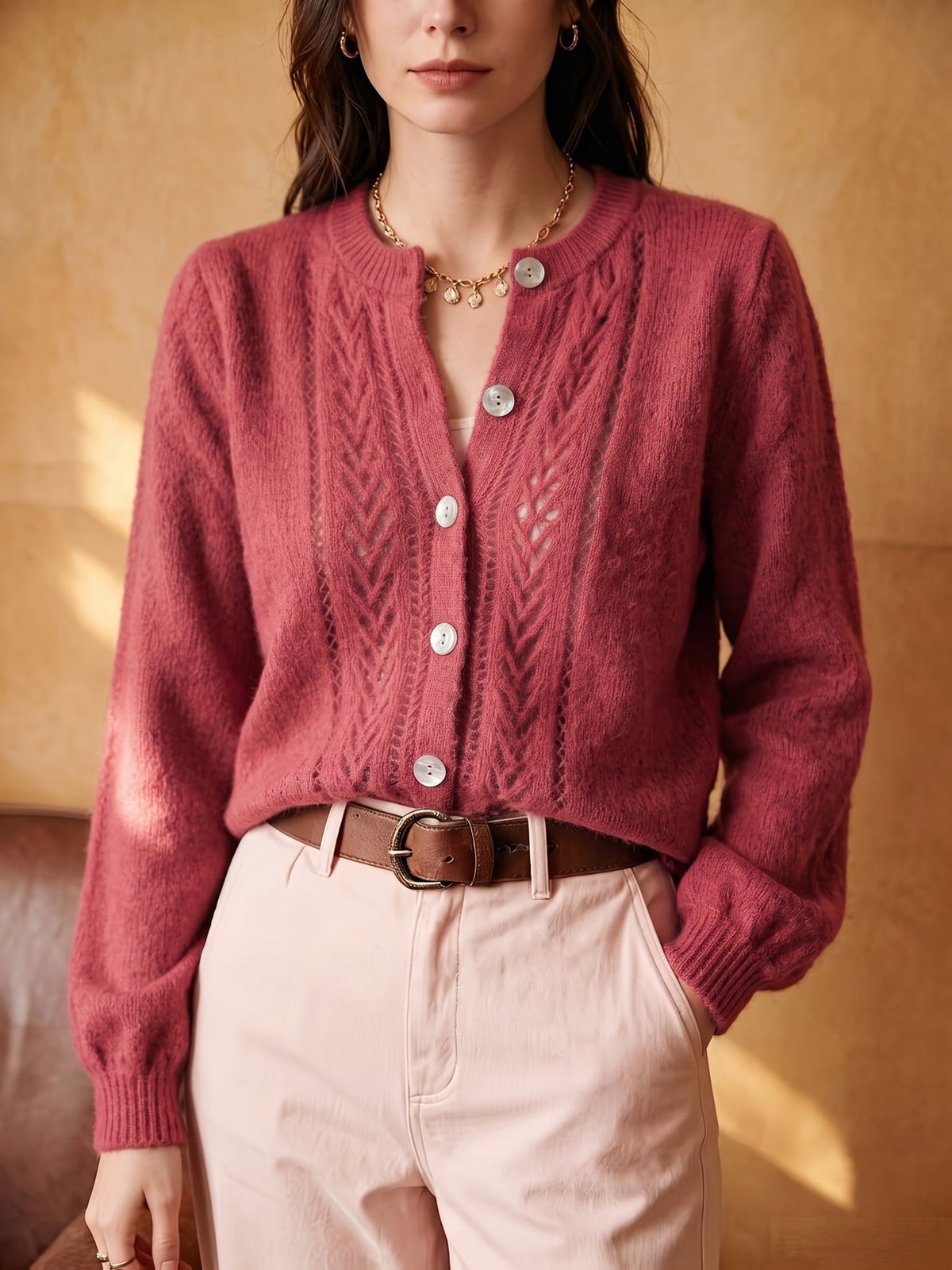 Eleanor | Women's Button-Up Cardigan | Pointelle Knit · Eltrendio