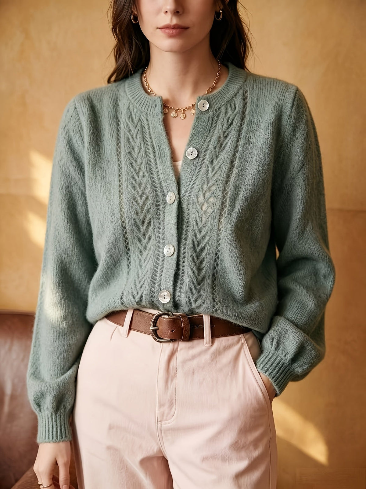 Eleanor | Women's Button-Up Cardigan | Pointelle Knit · Eltrendio