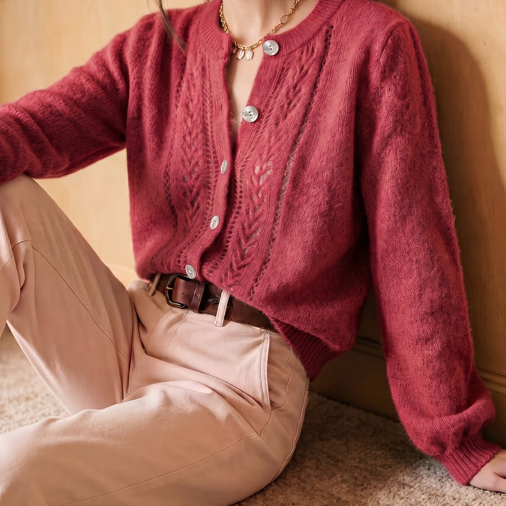Eleanor | Women's Button-Up Cardigan | Pointelle Knit · Eltrendio