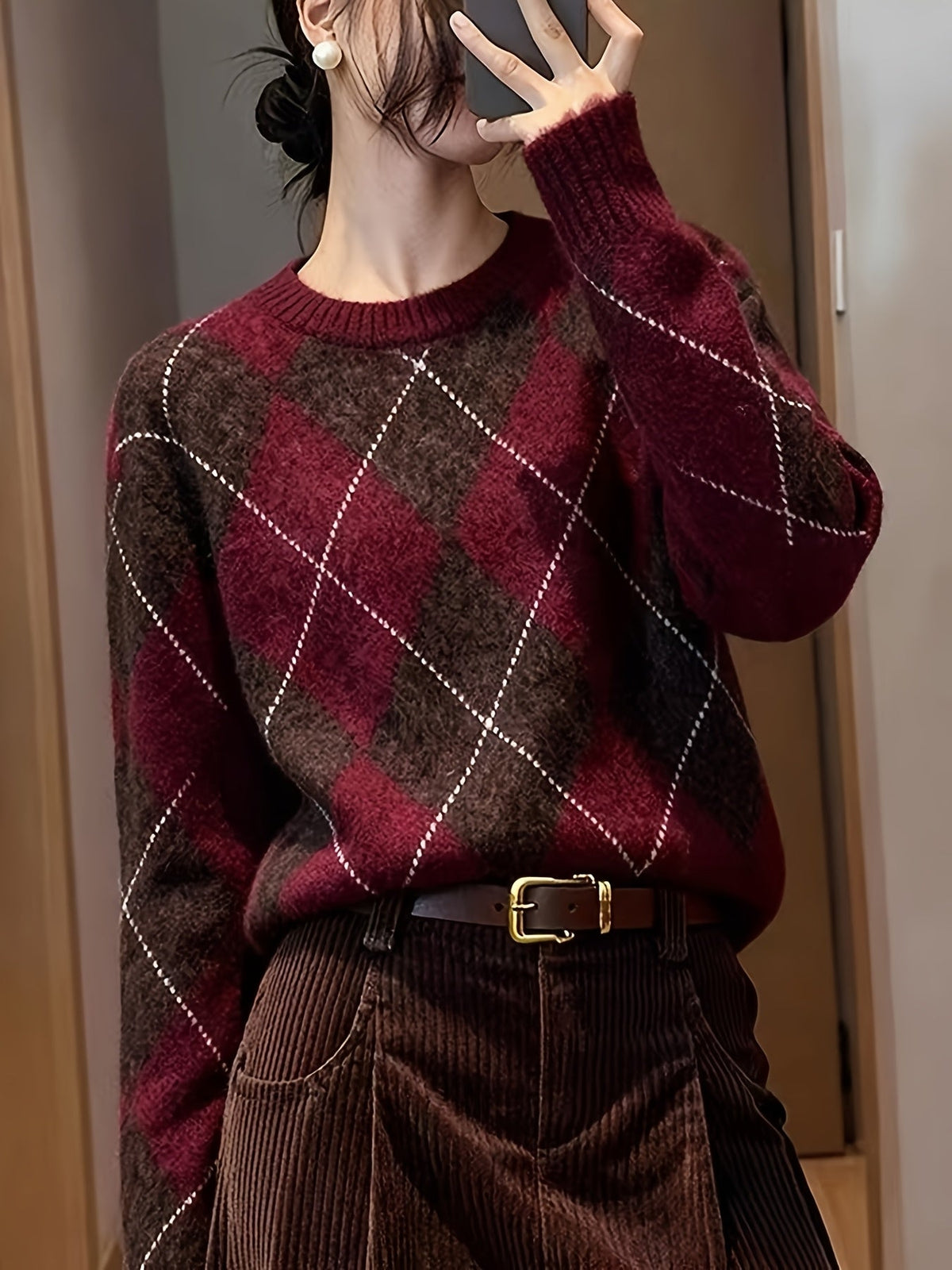 Eleanor | Women's Crew Neck Jumper | Argyle Knit · Eltrendio