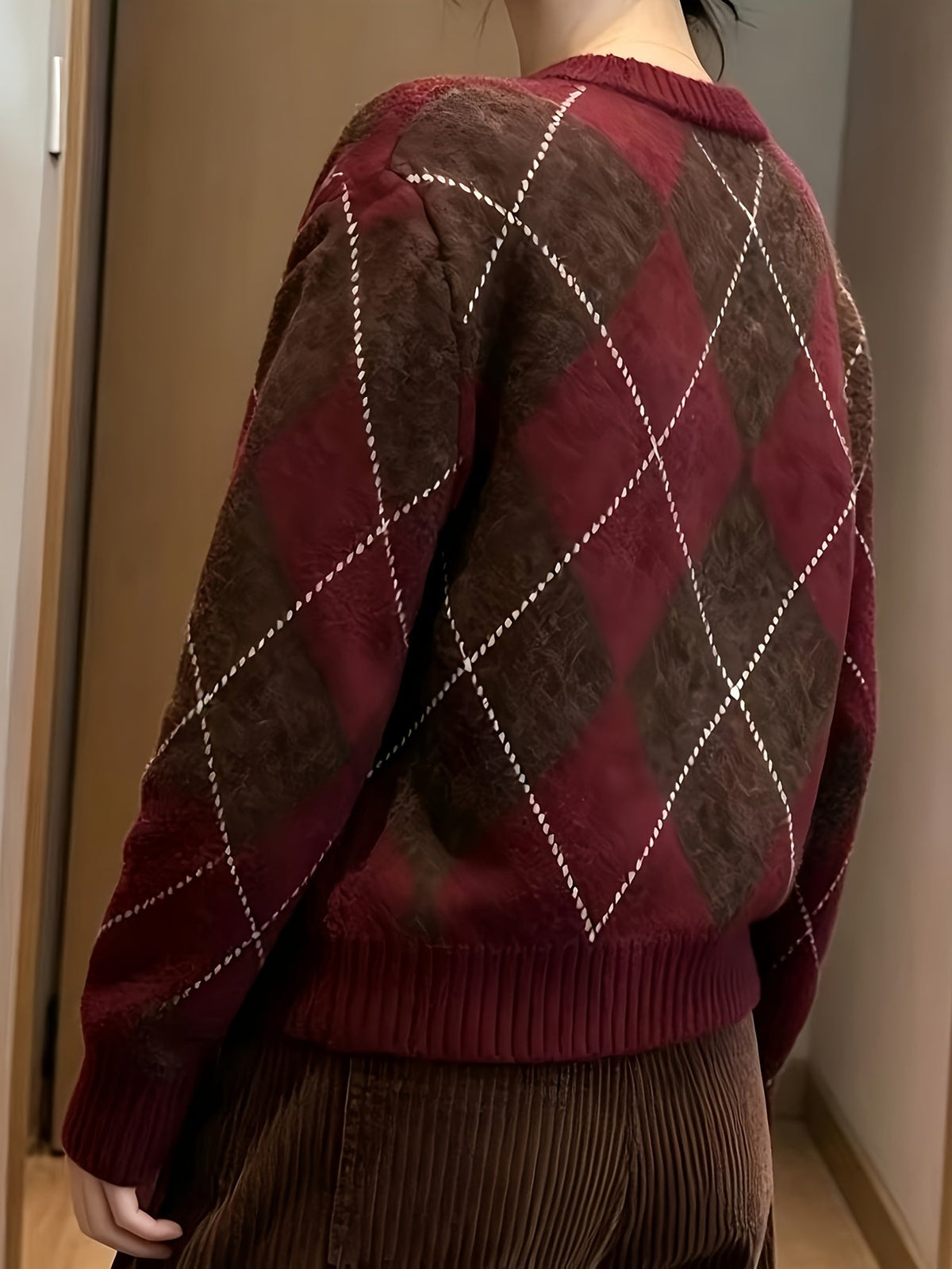Eleanor | Women's Crew Neck Jumper | Argyle Knit · Eltrendio