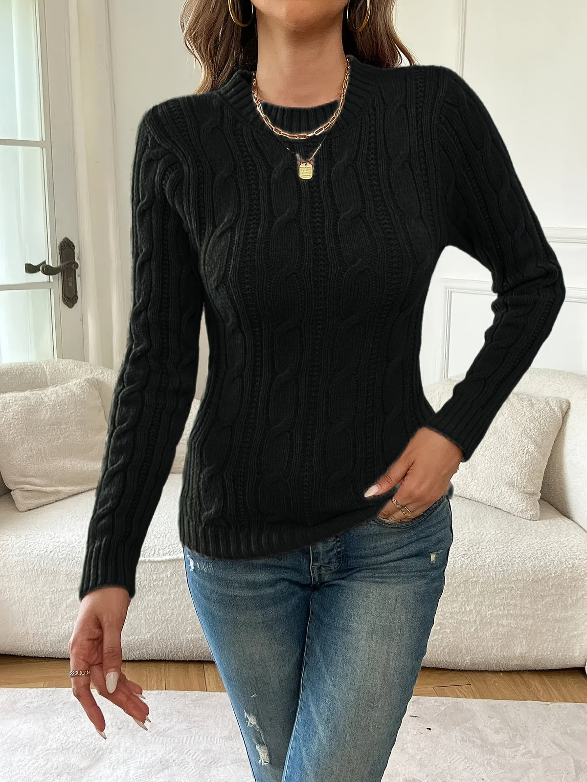 Eleanor | Women's Crew Neck Jumper | Cable Knit · Eltrendio