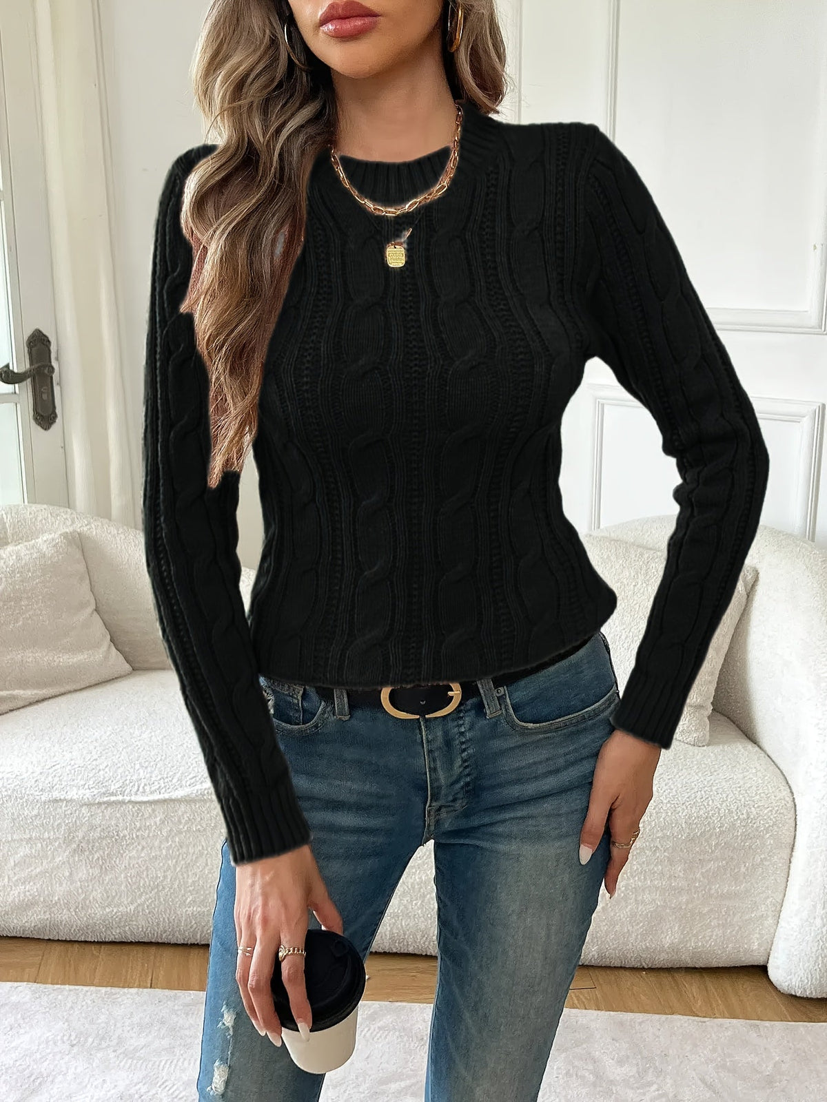 Eleanor | Women's Crew Neck Jumper | Cable Knit · Eltrendio