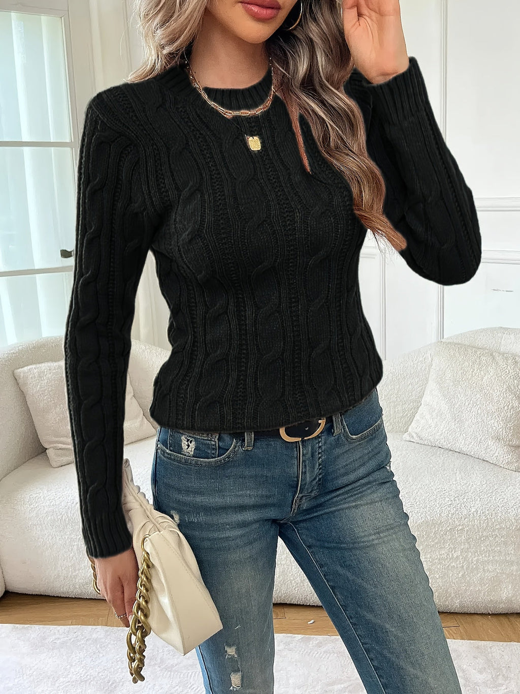 Eleanor | Women's Crew Neck Jumper | Cable Knit · Eltrendio
