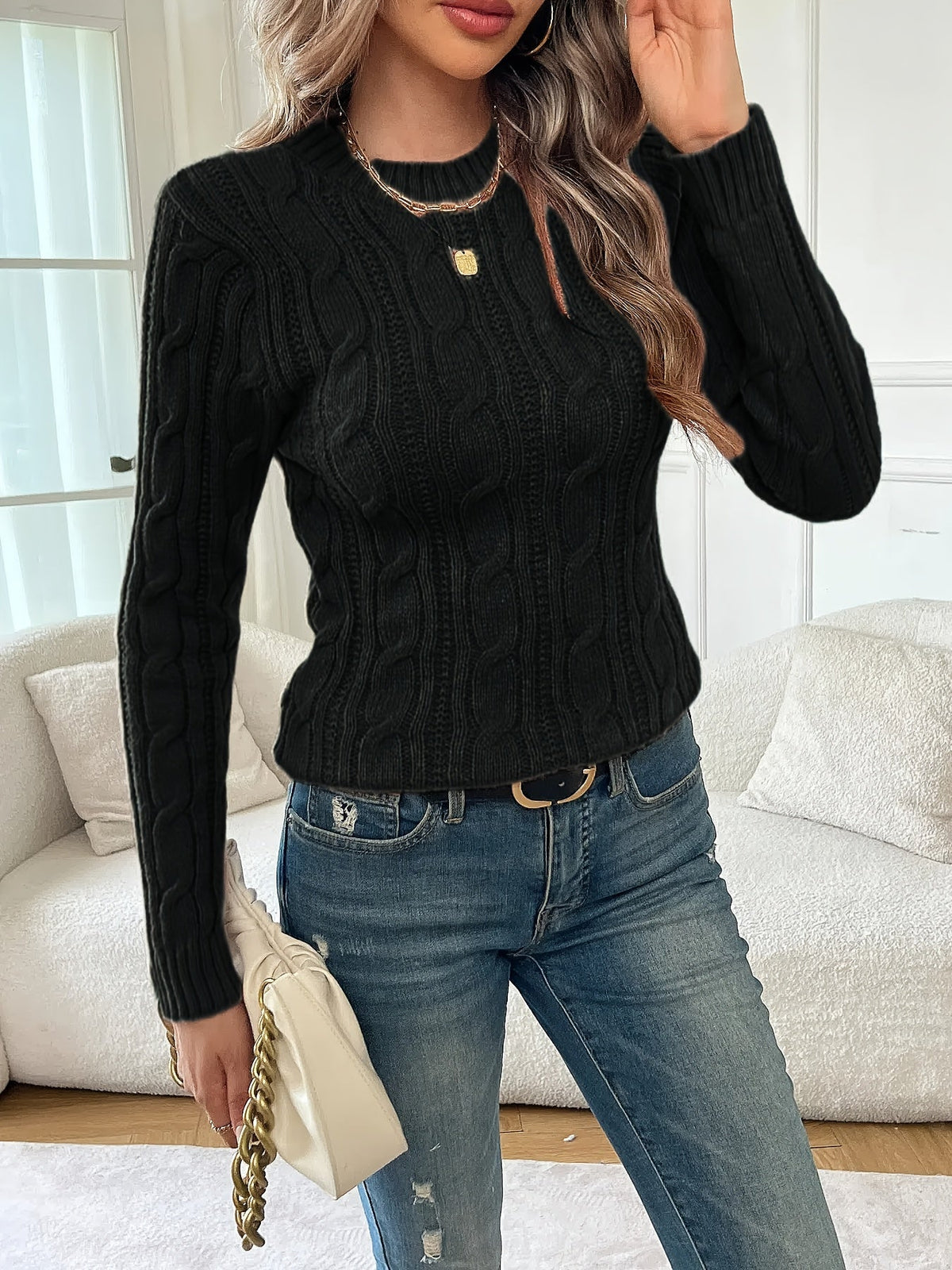 Eleanor | Women's Crew Neck Jumper | Cable Knit · Eltrendio