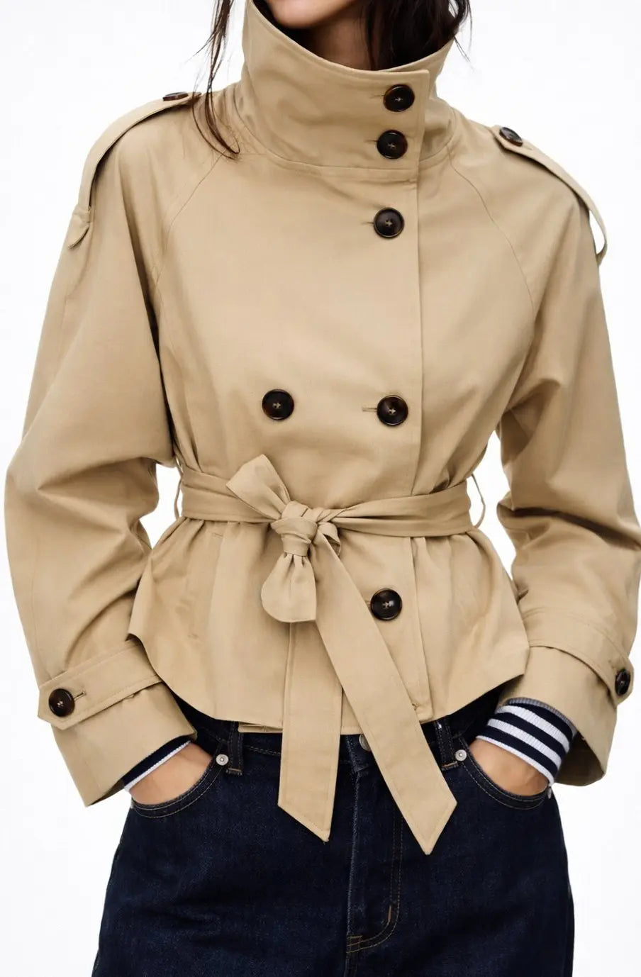 Eleanor | Women's Cropped Trench Coat | Belted Waist · Eltrendio