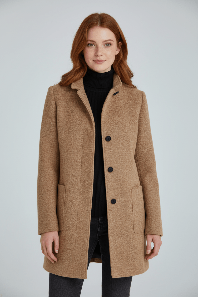 Eleanor | Women's Funnel-Neck Coat | Button-Front · Eltrendio