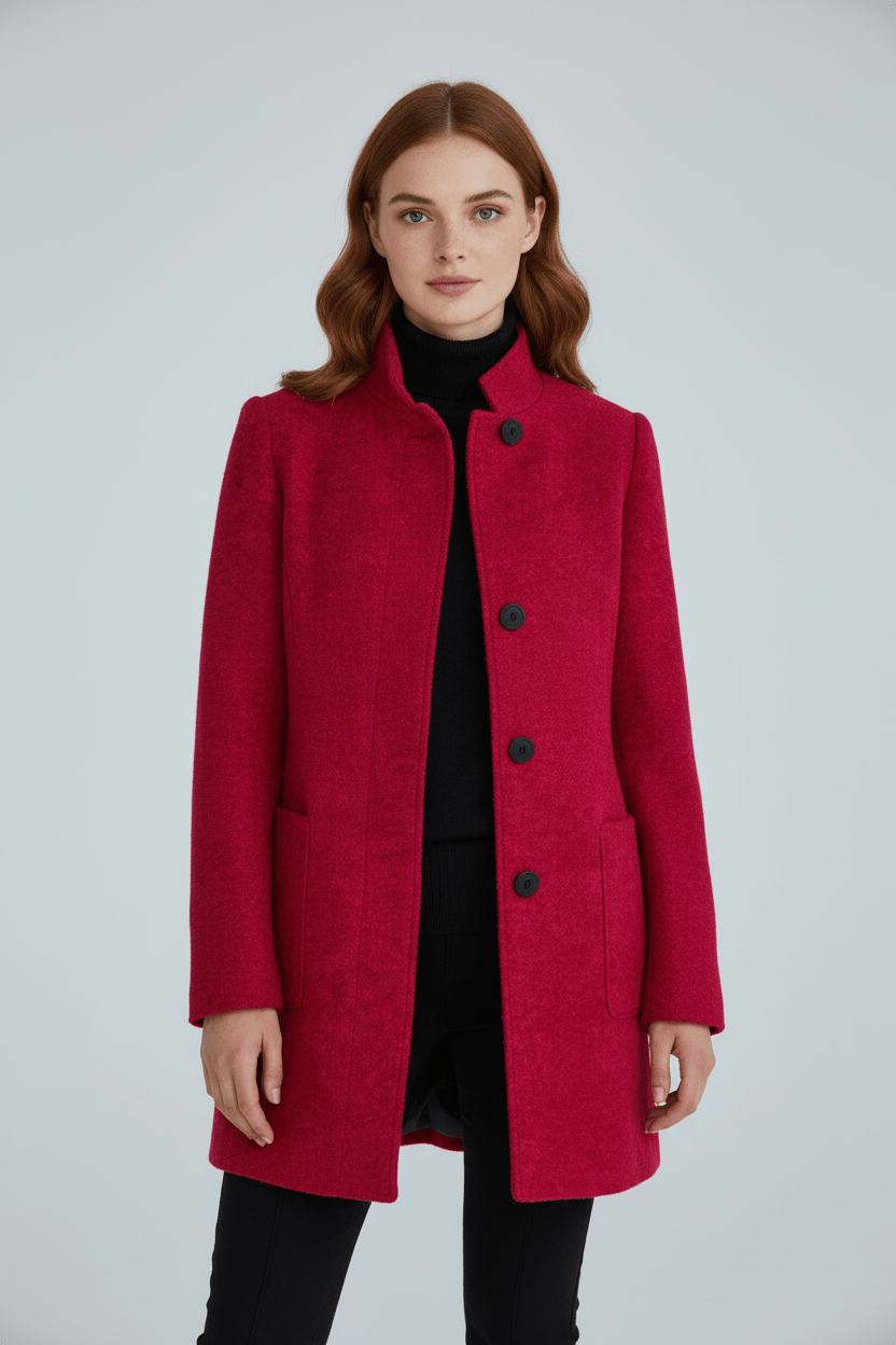 Eleanor | Women's Funnel-Neck Coat | Button-Front · Eltrendio