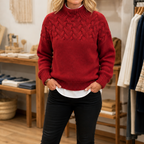 Eleanor | Women's High-Neck Cable Knit Jumper | Ribbed Cuffs · Eltrendio