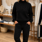 Eleanor | Women's High-Neck Cable Knit Jumper | Ribbed Cuffs · Eltrendio