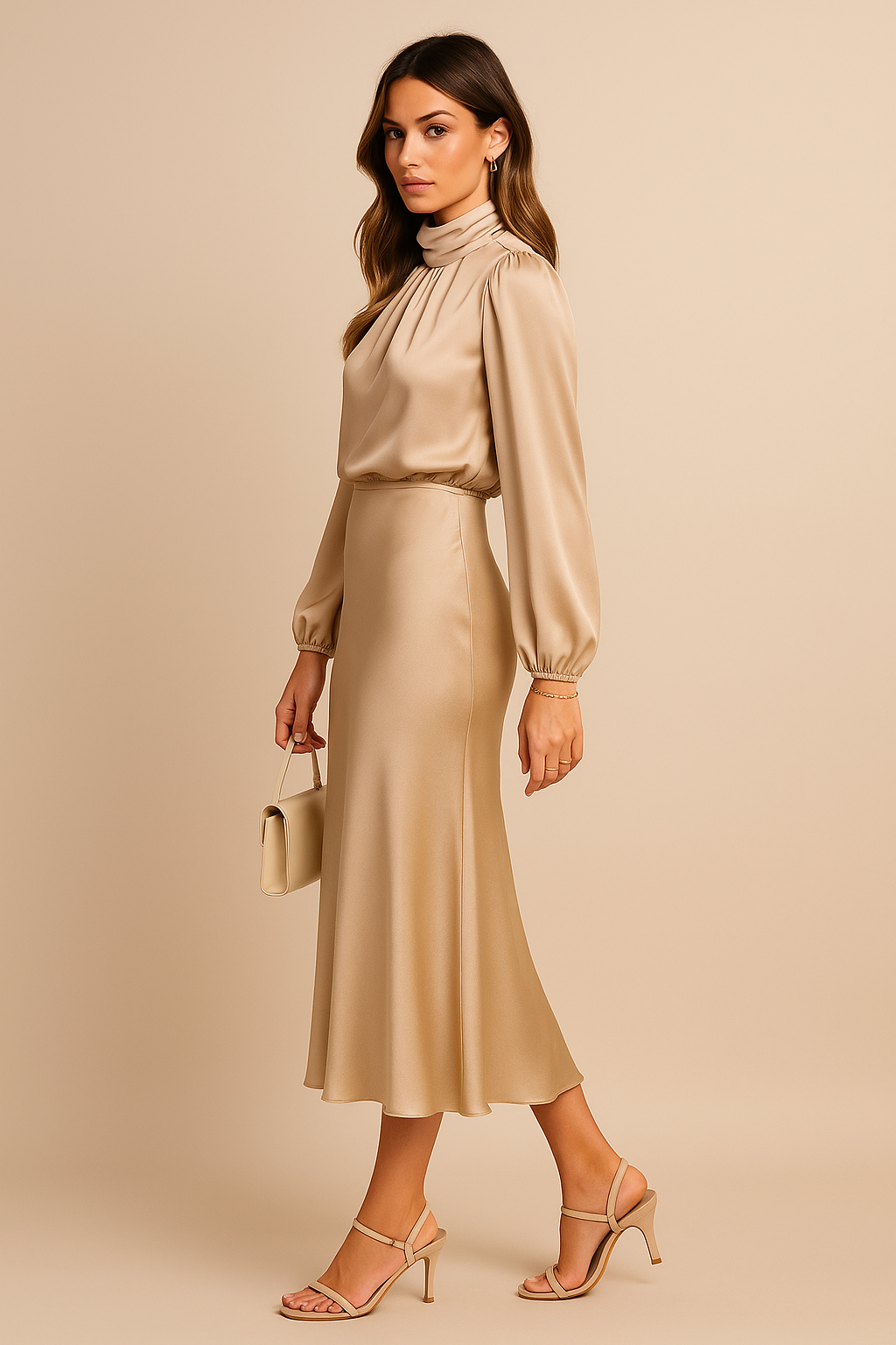 Eleanor | Women's High Neck Midi Dress | Puff Sleeves · Eltrendio