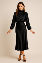 Eleanor | Women's High Neck Midi Dress | Puff Sleeves · Eltrendio