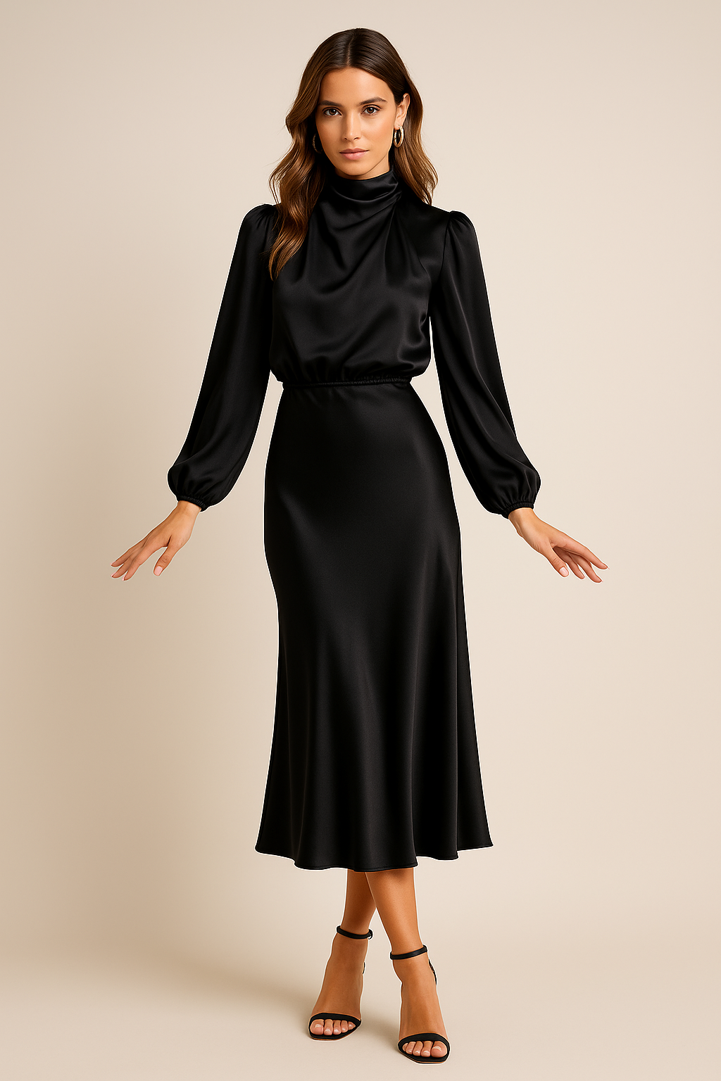 Eleanor | Women's High Neck Midi Dress | Puff Sleeves · Eltrendio