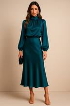Eleanor | Women's High Neck Midi Dress | Puff Sleeves · Eltrendio