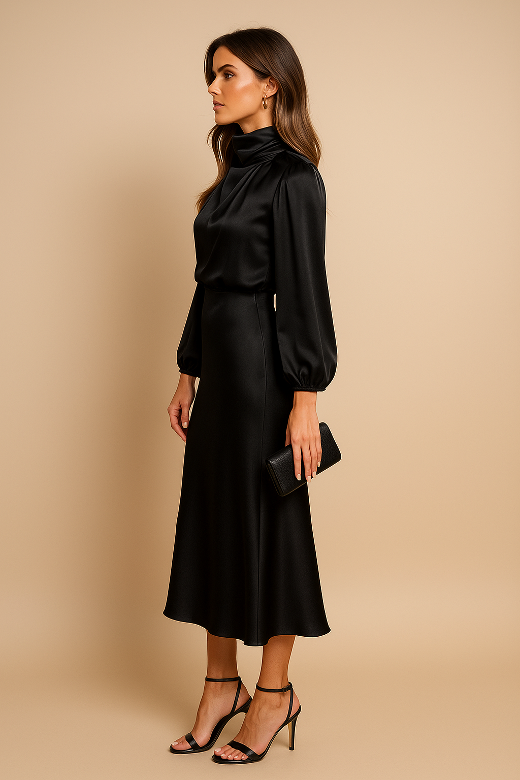 Eleanor | Women's High Neck Midi Dress | Puff Sleeves · Eltrendio