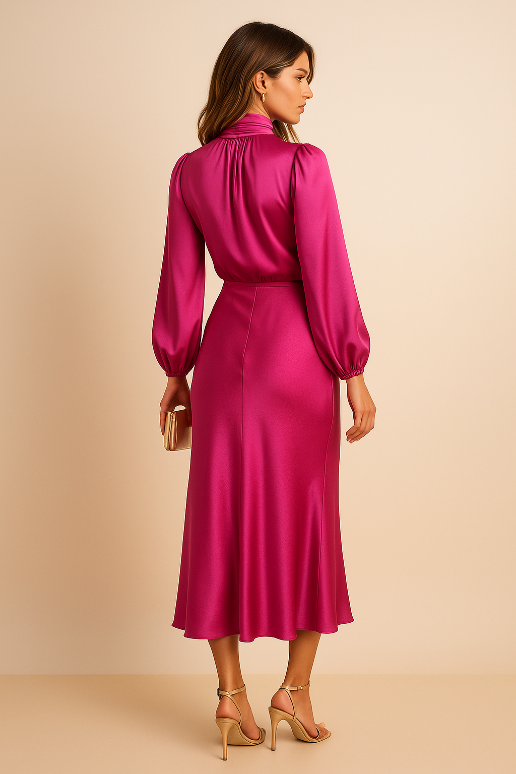 Eleanor | Women's High Neck Midi Dress | Puff Sleeves · Eltrendio
