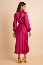 Eleanor | Women's High Neck Midi Dress | Puff Sleeves · Eltrendio