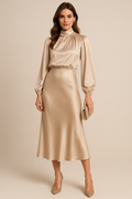 Eleanor | Women's High Neck Midi Dress | Puff Sleeves · Eltrendio