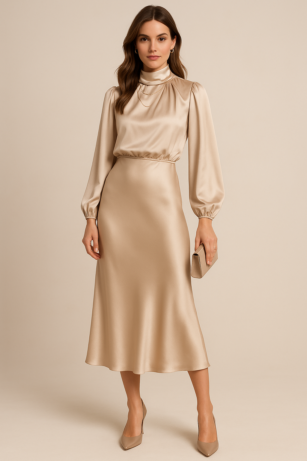 Eleanor | Women's High Neck Midi Dress | Puff Sleeves · Eltrendio