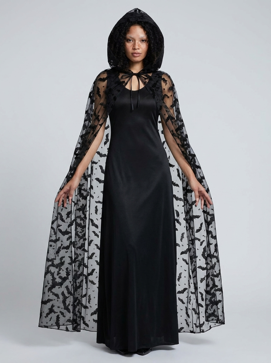 Eleanor | Women's Hooded Cape | Bat Print-Eltrendio
